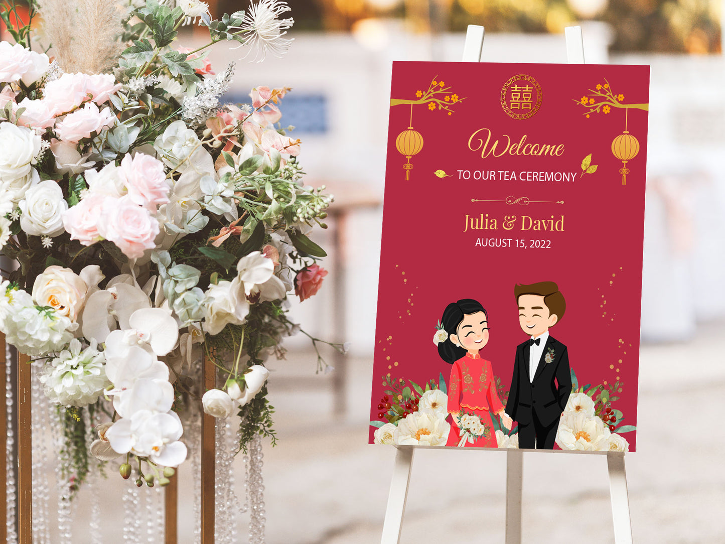 Cute Vietnamese Wedding, Tea ceremony, Welcome signage template #wcsl230103