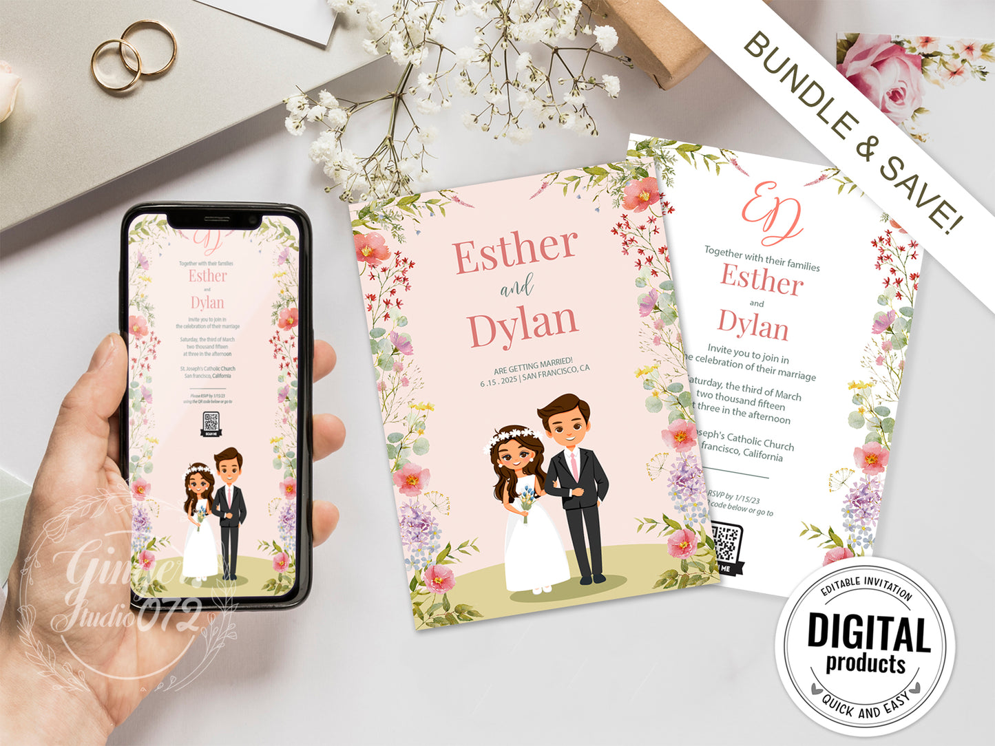 Cute Wedding Invitation, E-invitation, Digital Template #ctwd221201