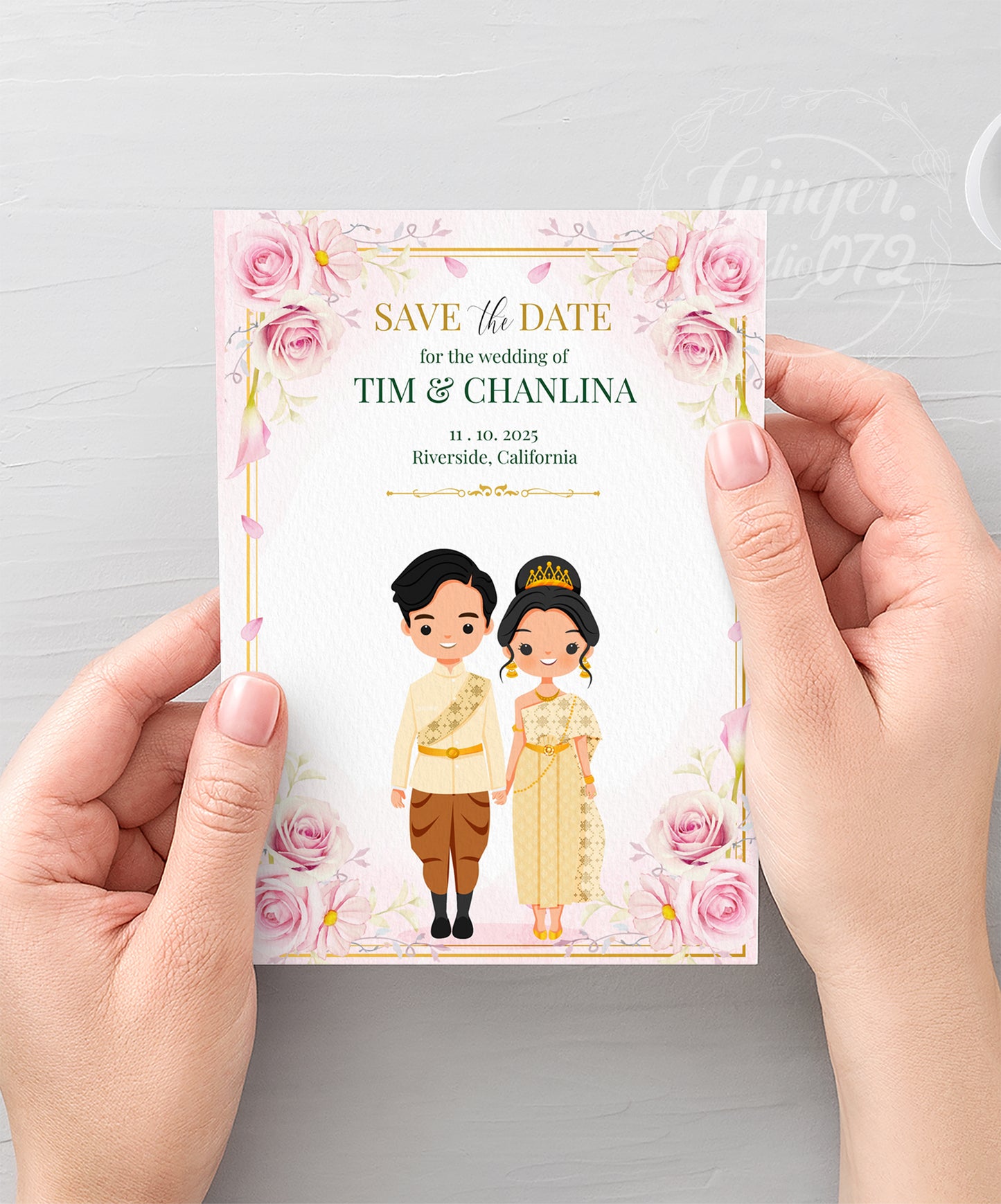 Cute Asian, Khmer, Lao, Thai Wedding invitation, E-Invite template #sewc220105