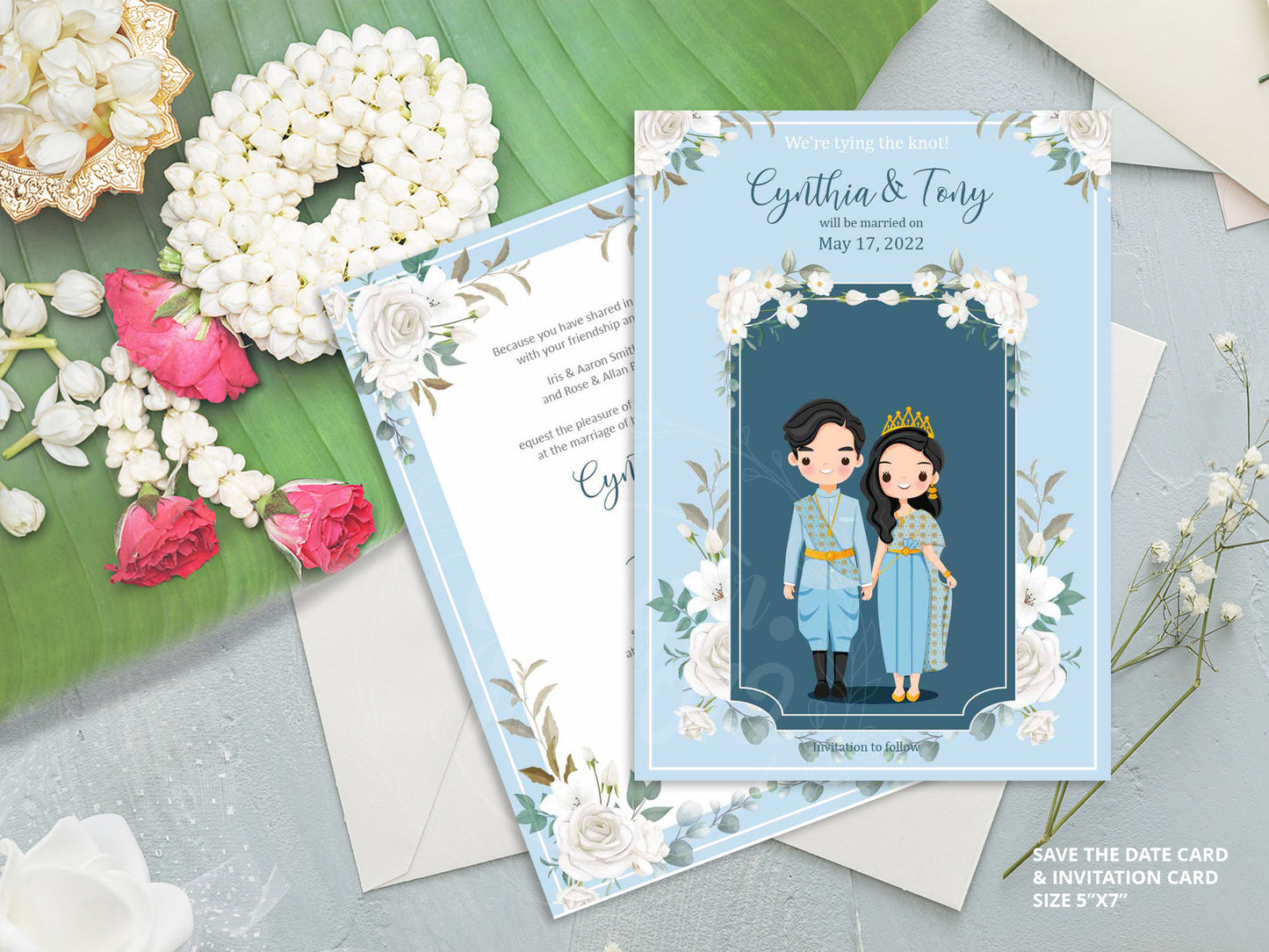 Cute Asian, Khmer, Lao, Thai Wedding invitation, E-Invite template #thwc200801