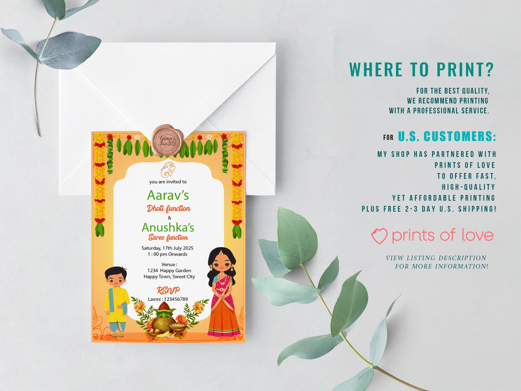 Half Saree Function Invitation - Half Saree Ceremony Card