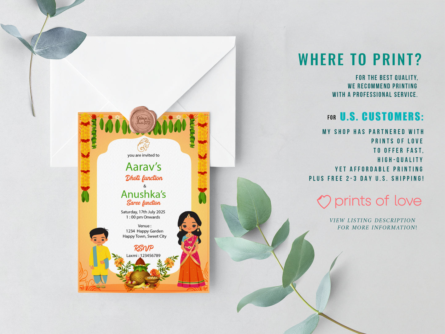 Cute Milestone invite, Half Saree & Dhoti Function Ceremony, Customize Template #hfiv220801