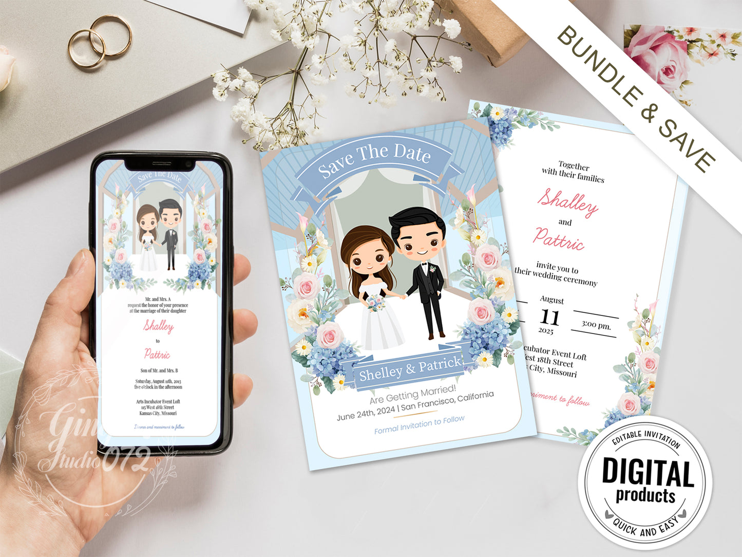 Cute Wedding Invitation, E-Invitation, Digital Template Set #ctwd230201