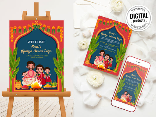 Cute Milestone invite, Ayush Homam puja function, Customize Template #bsiv230106