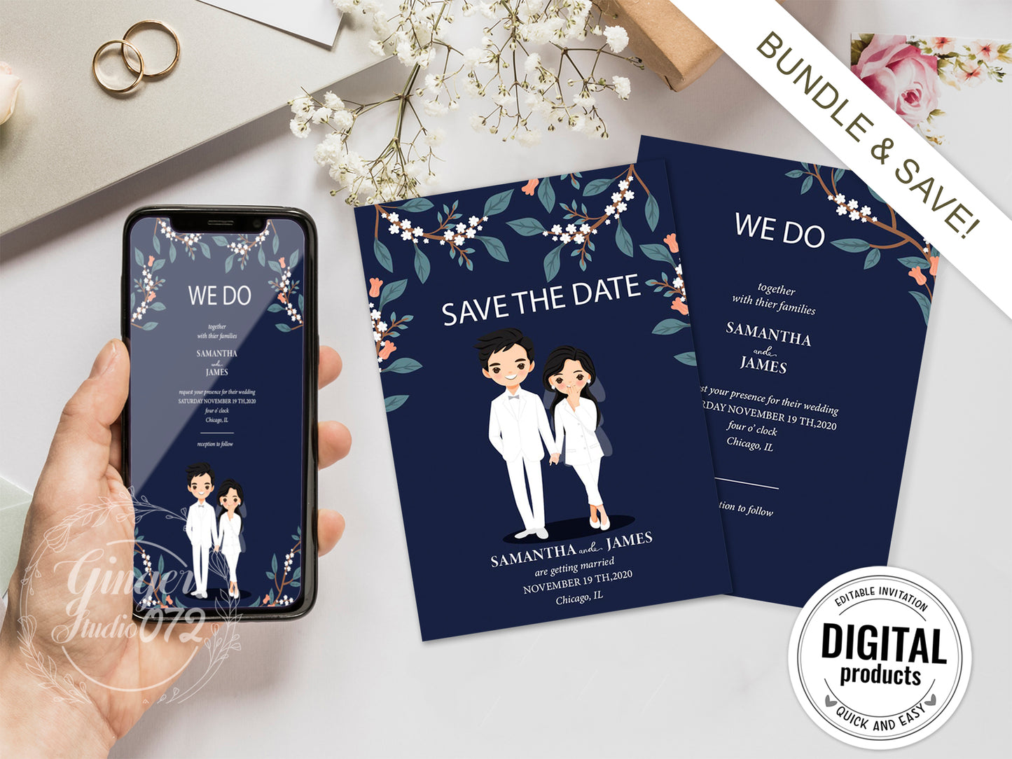 Cute Wedding Invitation, E-invitation, Digital Template #ctwd220902