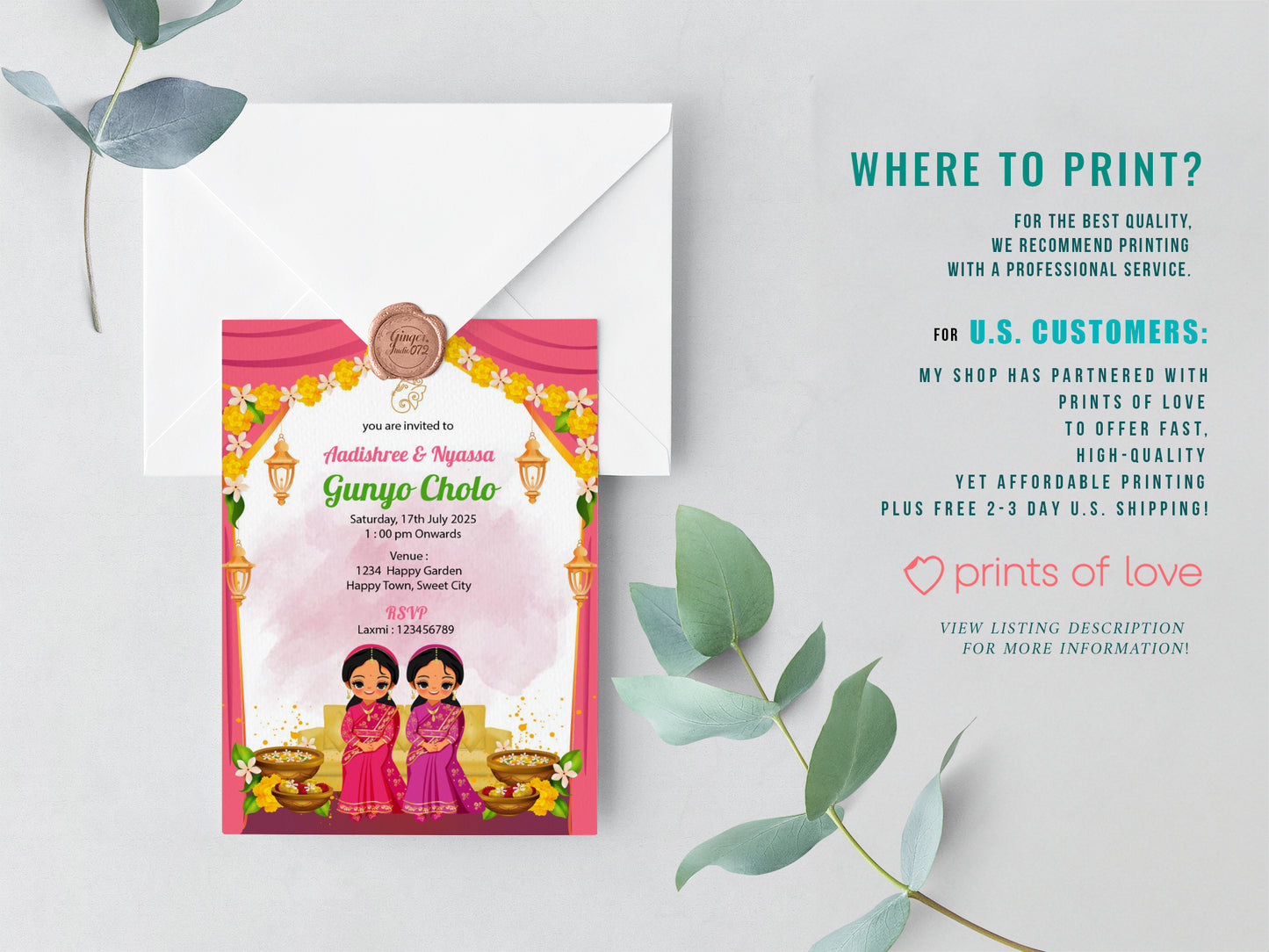 Cute Milestone invite, Gunyo Cholo ceremony, Customize Template #hfiv220805