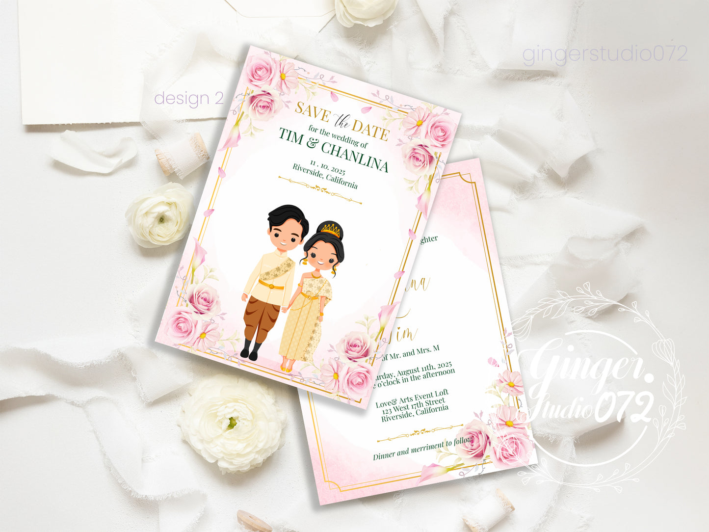 Cute Asian, Khmer, Lao, Thai Wedding invitation, E-Invite template #sewc220105