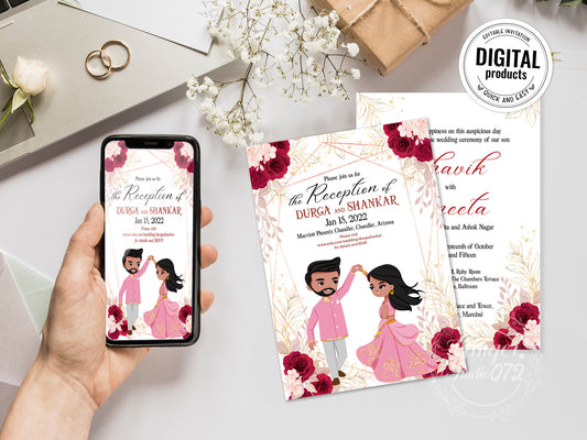 Cute Indian/Hindu wedding invite, Haldi/Mehndi/Sangeet, Customize template #idwc210503