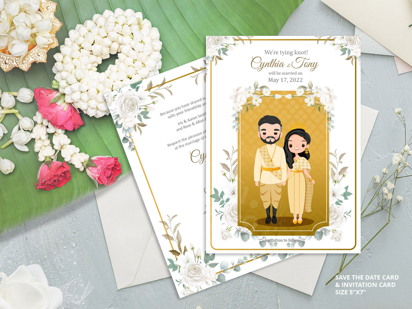 Cute Asian, Khmer, Lao, Thai Wedding invitation, E-Invite template #sewc220701