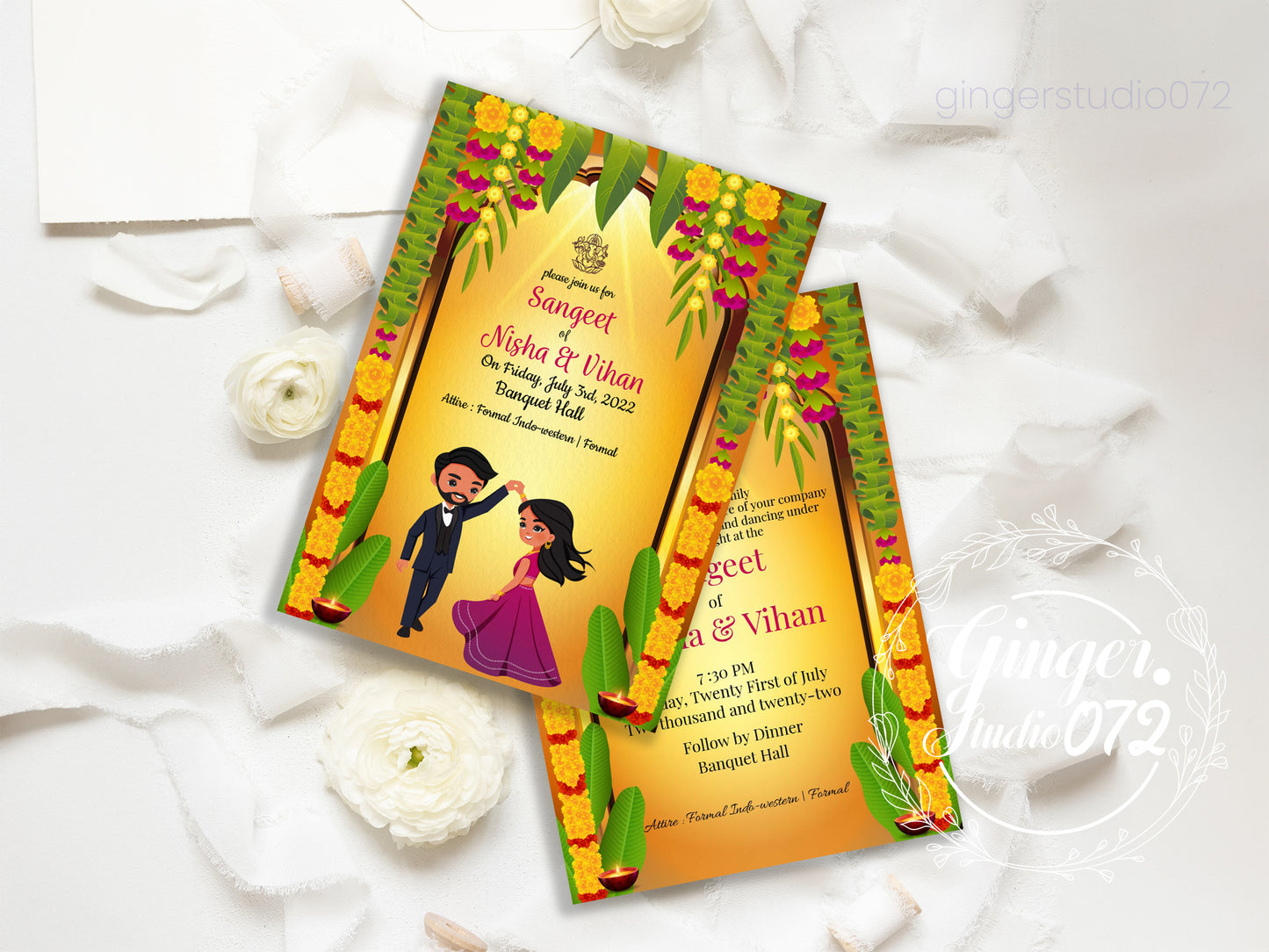 Cute Indian/Hindu wedding invite, Haldi/Mehndi/Sangeet, Customize template #idsg210401