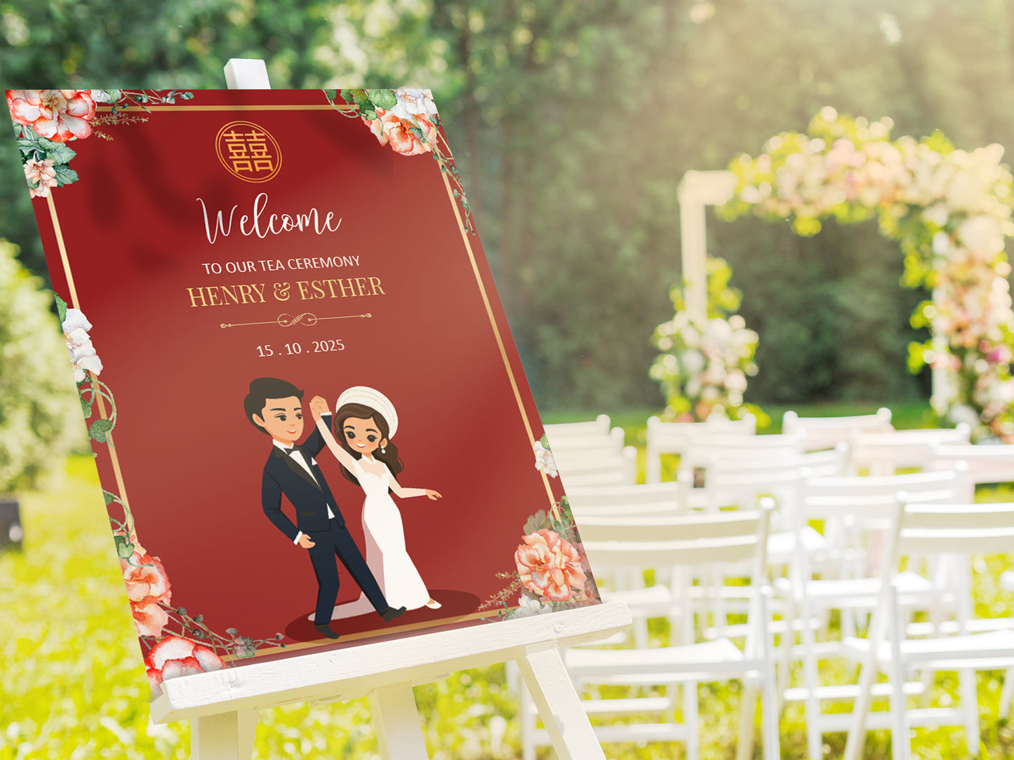 Cute Vietnamese Wedding, Tea ceremony, Welcome signage template #wcsl221005