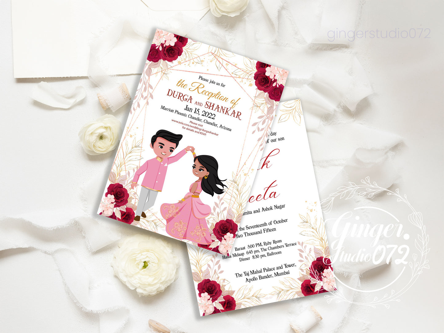 Cute Indian/Hindu wedding invite, Haldi/Mehndi/Sangeet, Customize template #idwc210503