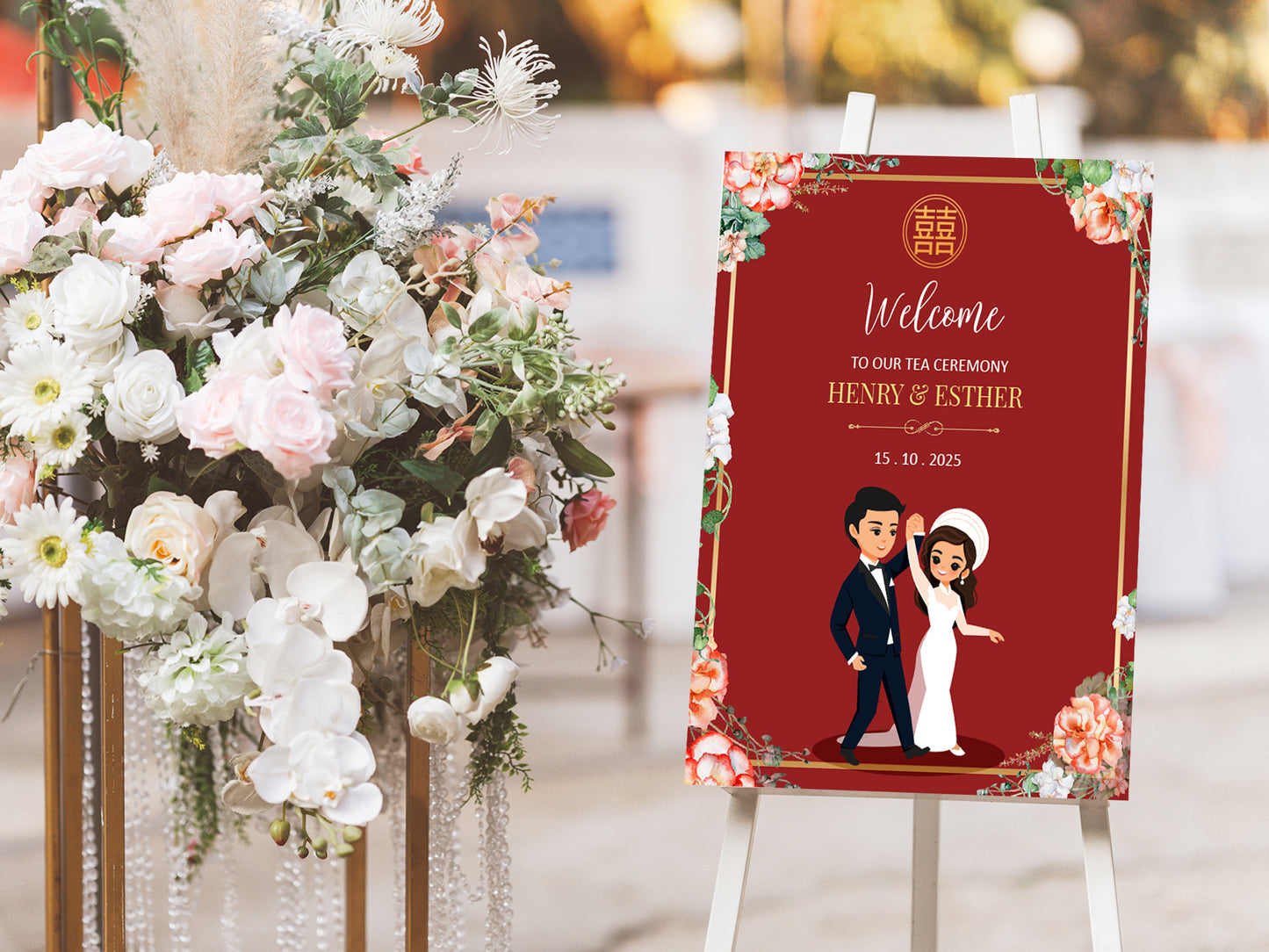 Cute Vietnamese Wedding, Tea ceremony, Welcome signage template #wcsl221005