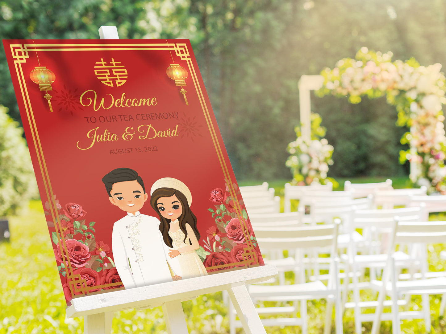 Cute Vietnamese Wedding, Tea ceremony, Welcome signage template #vnwc211003