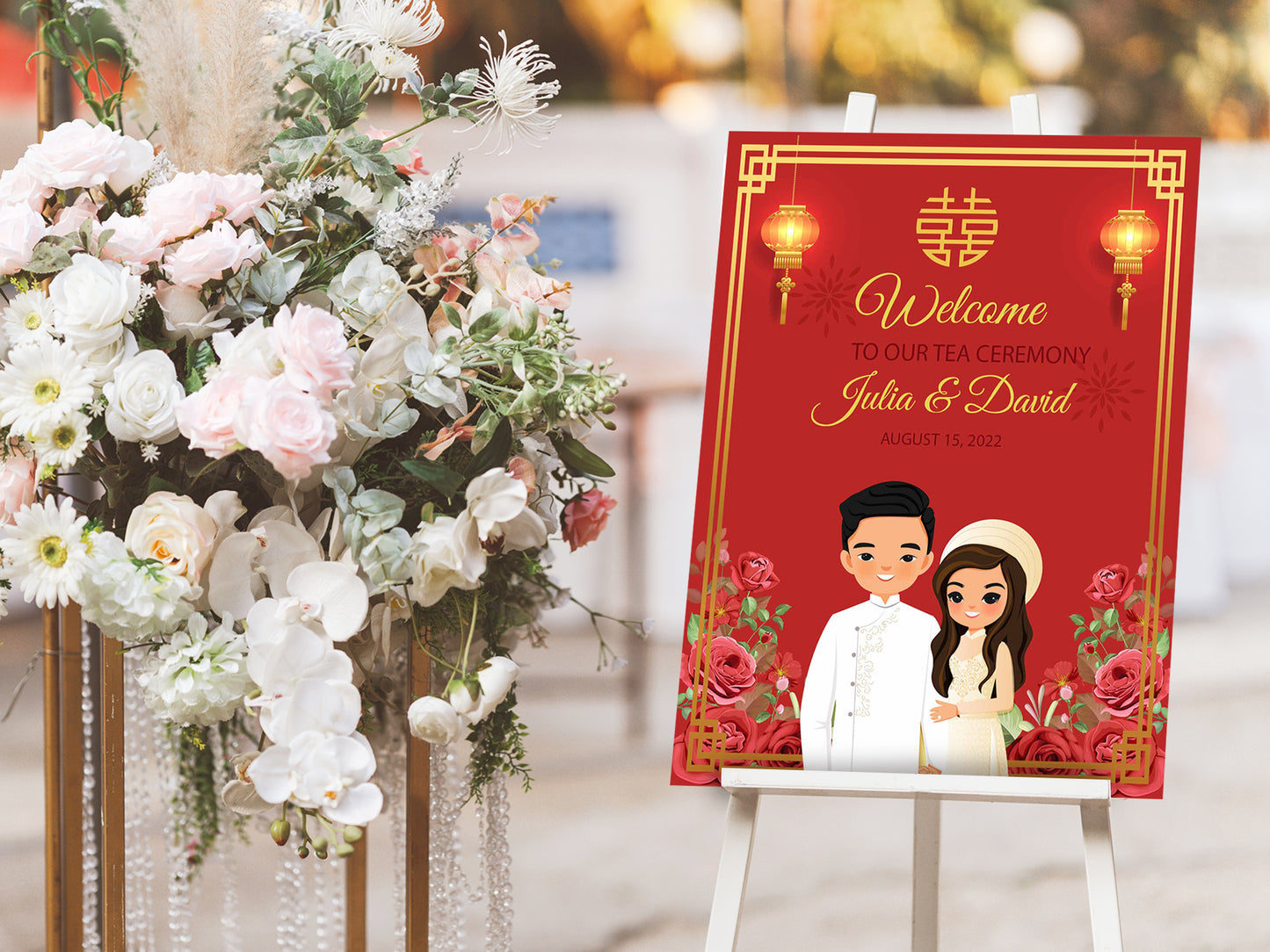 Cute Vietnamese Wedding, Tea ceremony, Welcome signage template #vnwc211003