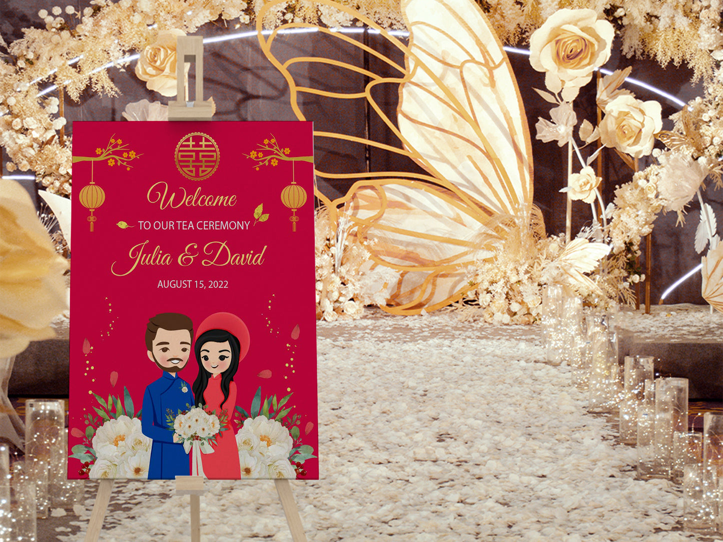 Cute Vietnamese Wedding, Tea ceremony, Welcome signage template #wcsl211101