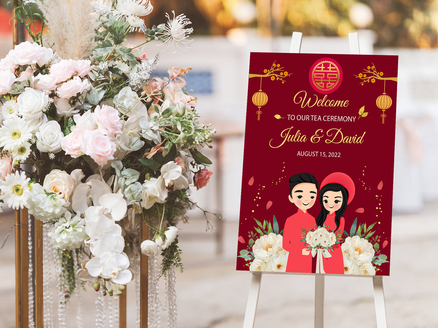 Cute Vietnamese Wedding, Tea ceremony, Welcome signage template #wcsl220301