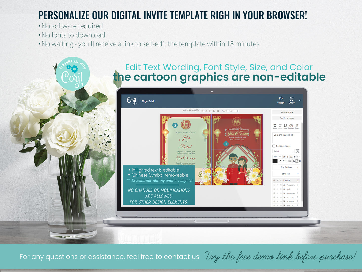 Cute Vietnamese wedding invite, Áo dài theme, Customize Invite Template #cvwl230101