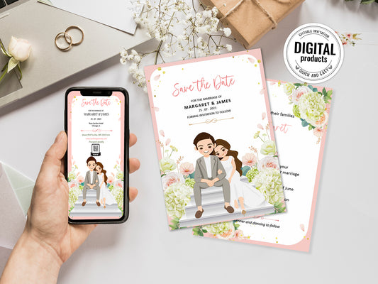 Cute Wedding Invitation, E-invitation, Digital template #cutewd211001