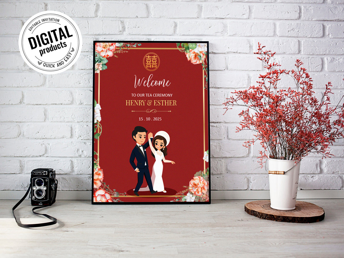 Cute Vietnamese Wedding, Tea ceremony, Welcome signage template #wcsl221005