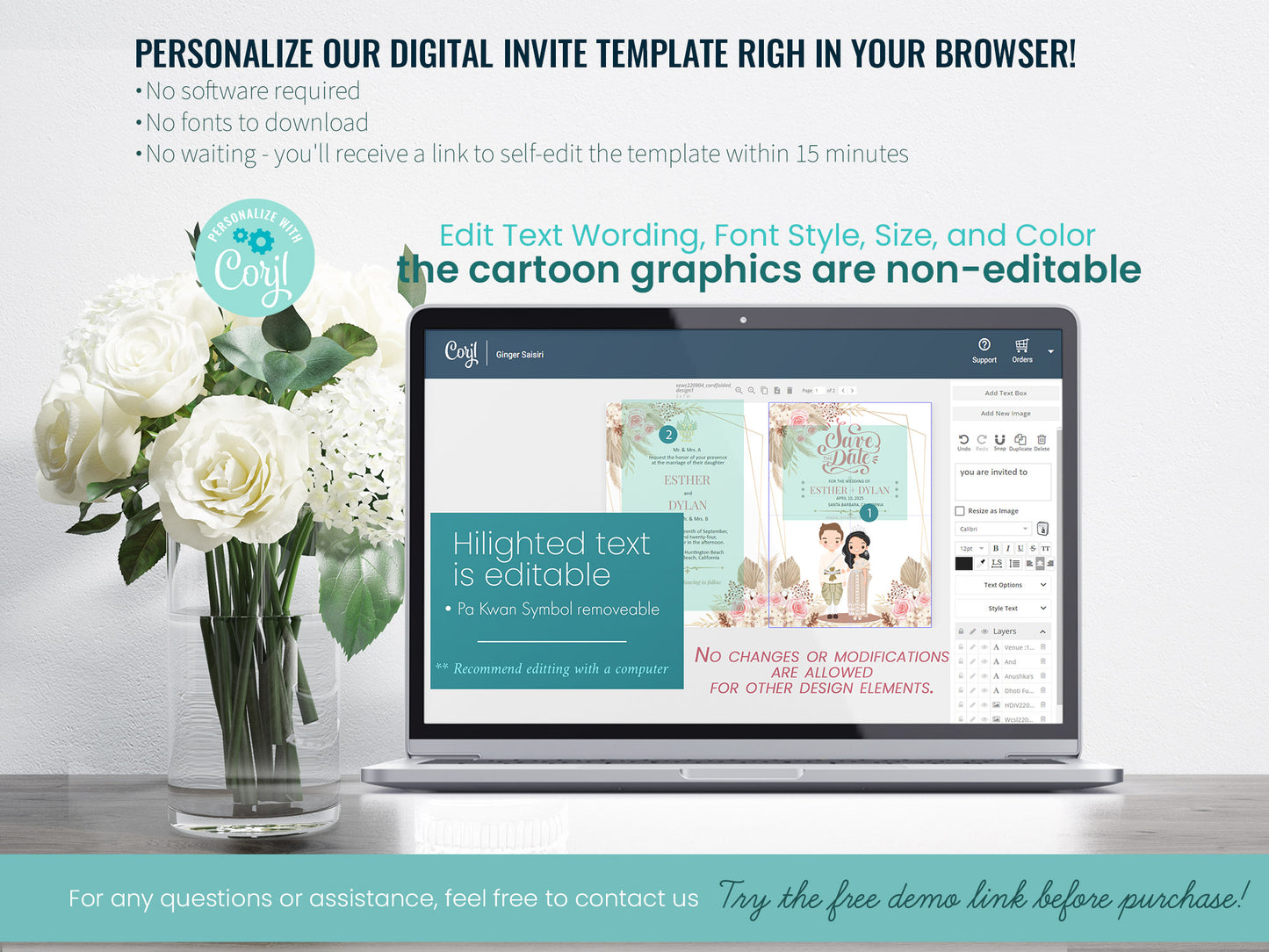 Cute Asian, Khmer, Lao, Thai Wedding invitation, E-Invite template #sewc220904