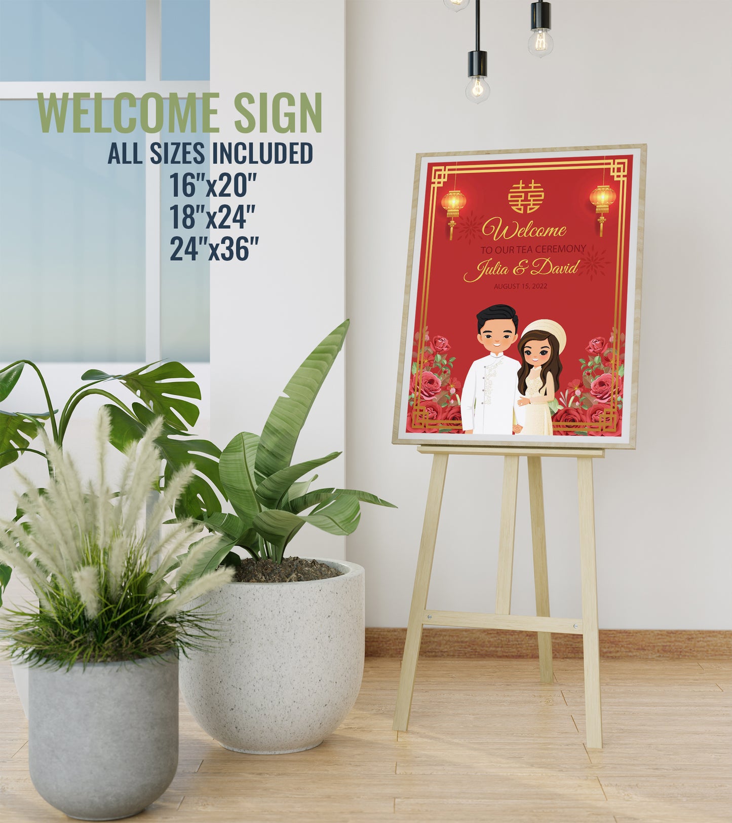 Cute Vietnamese Wedding, Tea ceremony, Welcome signage template #vnwc211003