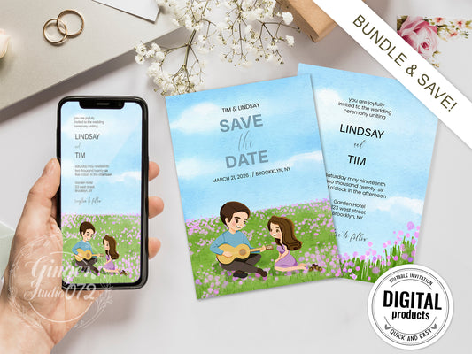 Cute Wedding Invitation, E-Invitation Template Set #cutewd211002