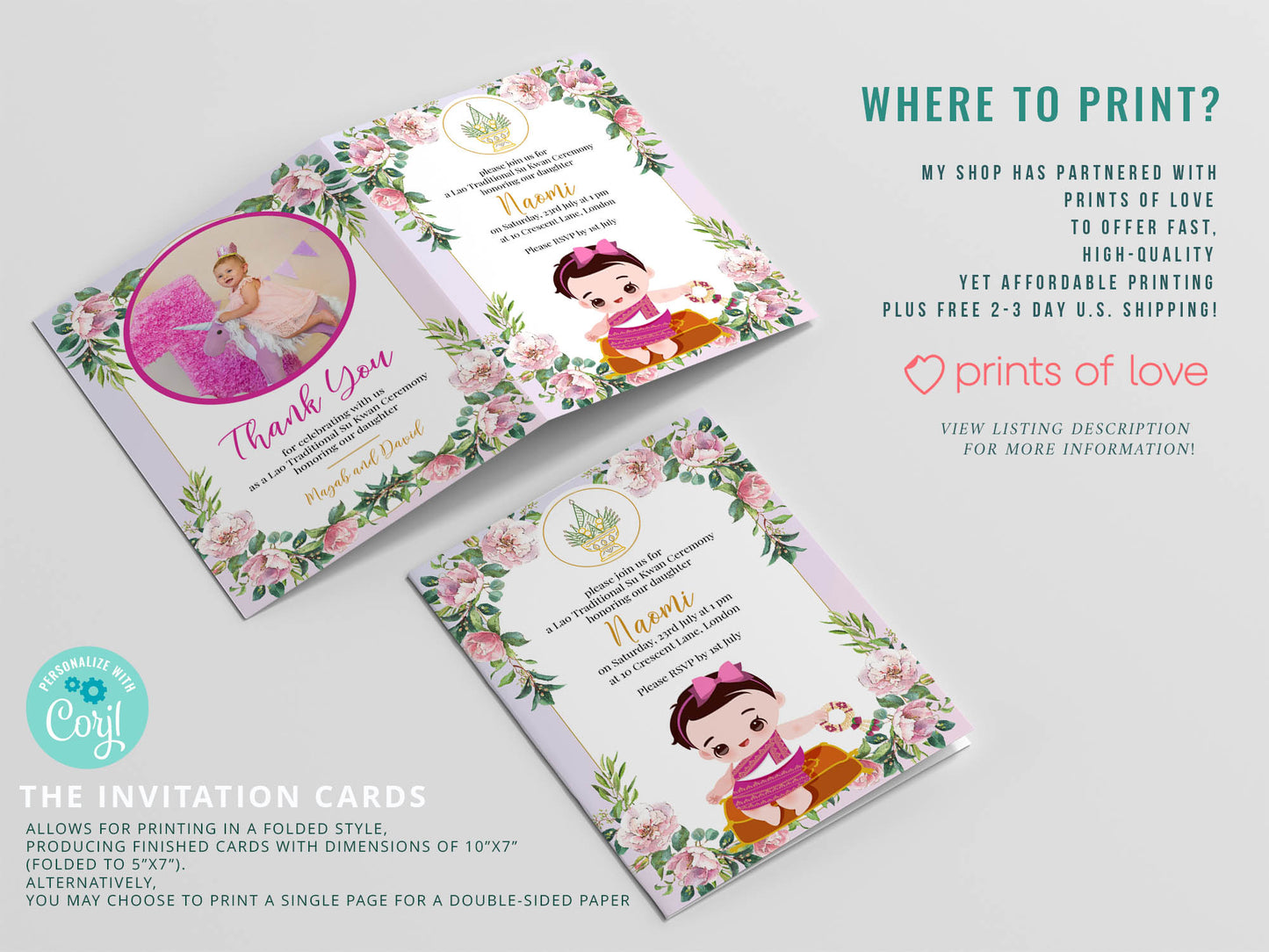 Cute 1st Birthday Invitation, Southeast Asian Theme, Customize Template #fbiv230501