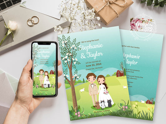 Cute Wedding invitation, E-invitation Template  #wd3852