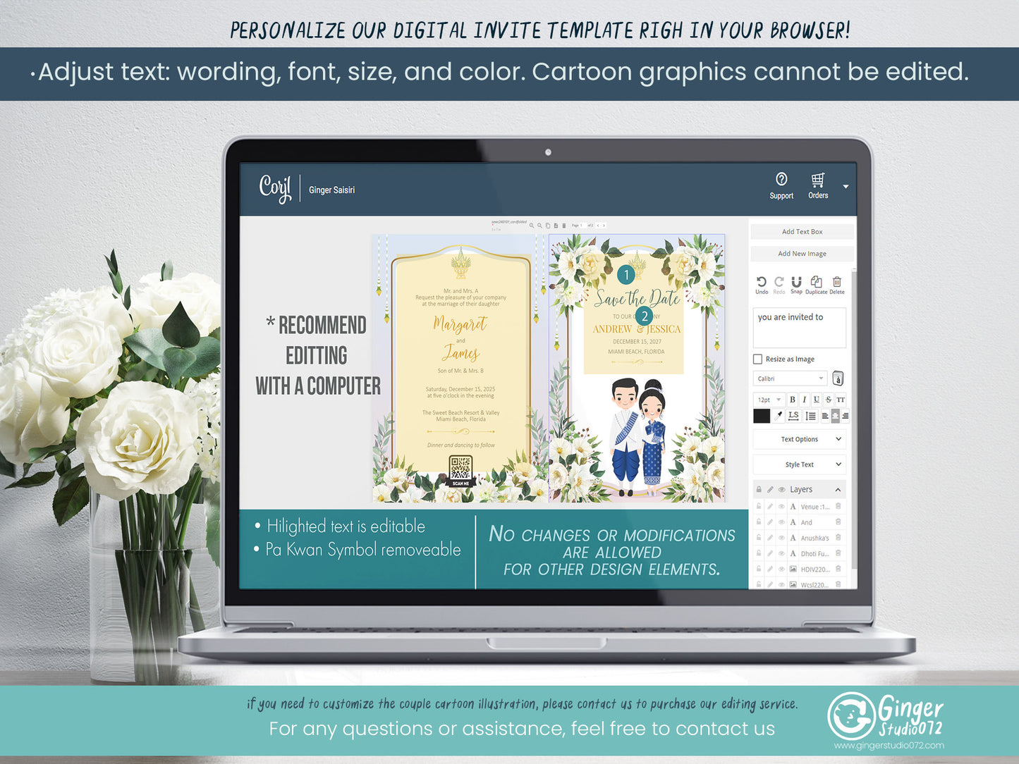 Cute Asian, Khmer, Lao, Thai Wedding invitation, E-Invite template #sewc240101