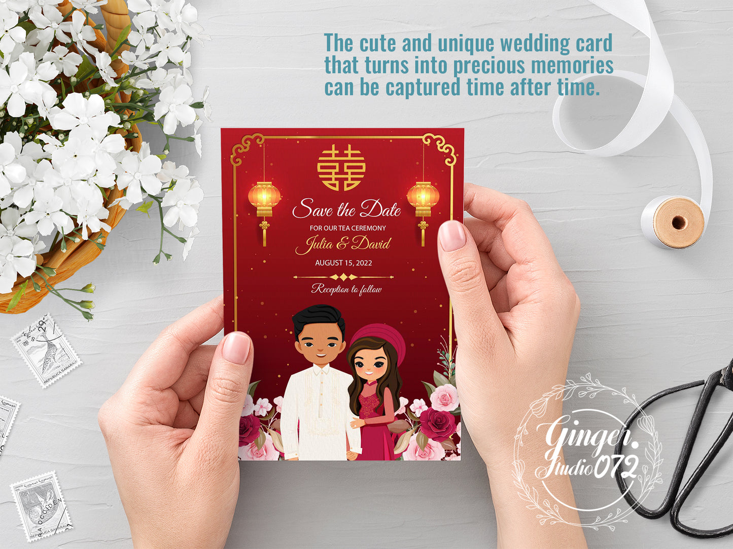 Cute Vietnamese-Filipino wedding invite, Áo dài-Tagalog theme, Customize Invite Template #cvwl220906