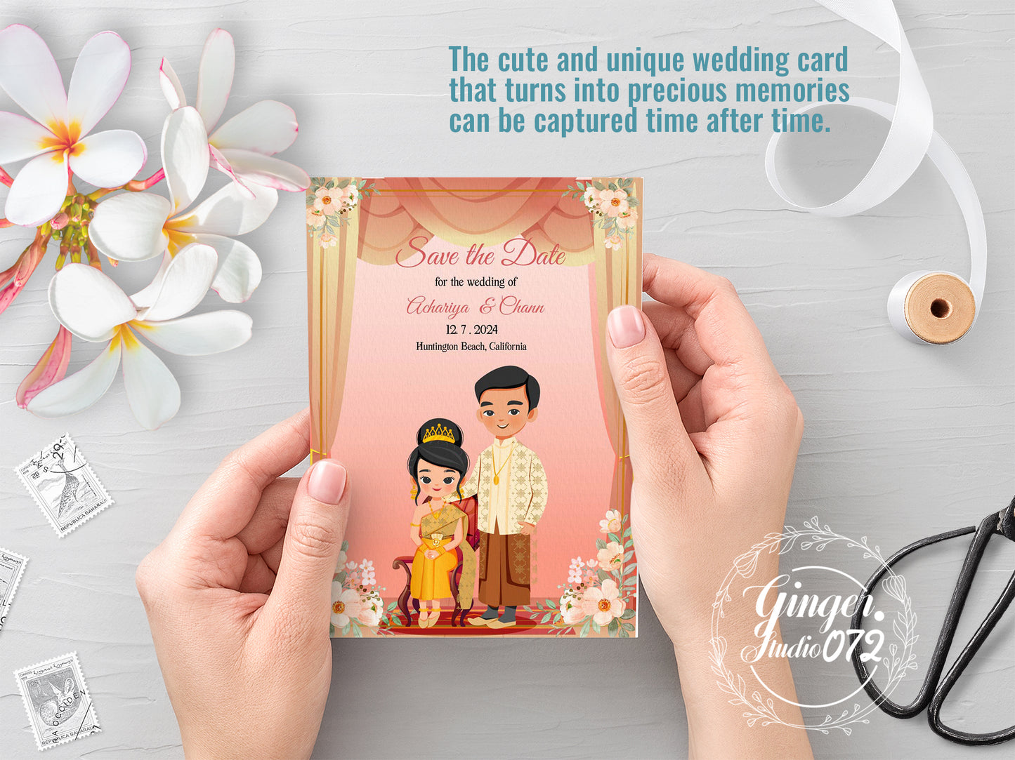Cute Asian, Khmer, Lao, Thai Wedding invitation, E-Invite template #sewc220301