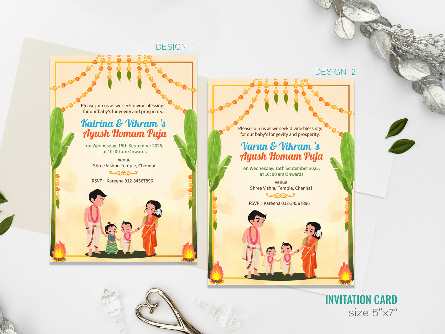 Cute Milestone invite, Ayush Homam puja function Ceremony, Customize Template #hfiv230606