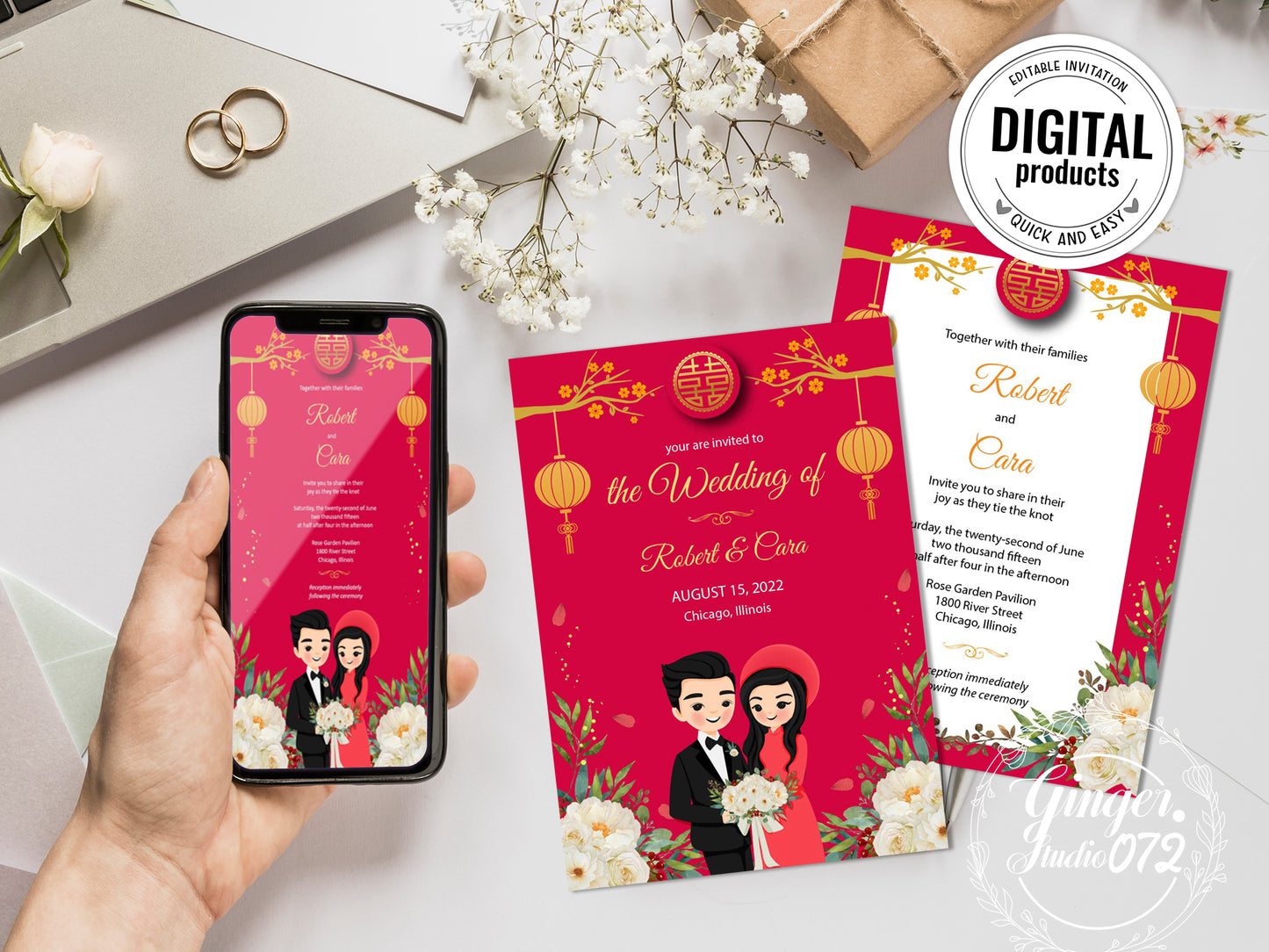 Cute Vietnamese wedding invite, Áo dài theme, Customize Invite Template #cvwl211104