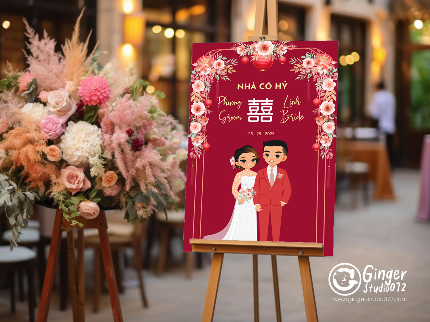 Cute Vietnamese Wedding tea ceremony, welcome sign template #vnws240503