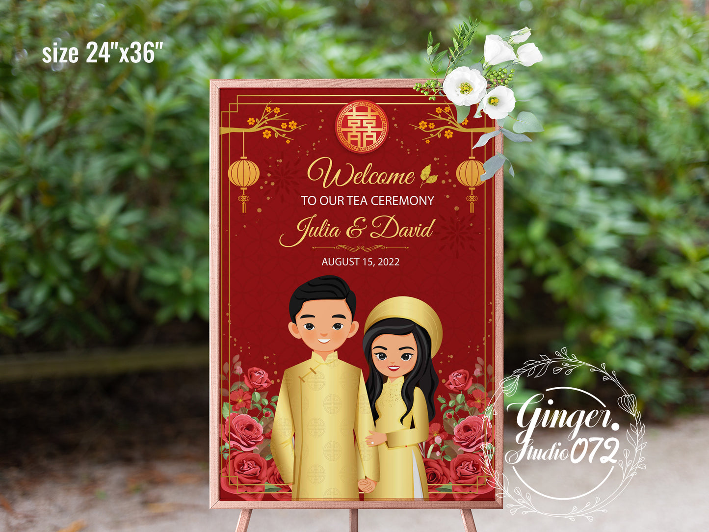 Cute Vietnamese Wedding, Tea ceremony, Welcome signage template #wcsl211202