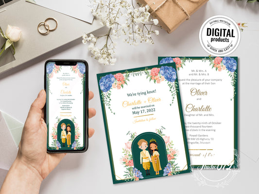 Cute Asian, Khmer, Lao, Thai Wedding invitation, E-Invite template #sewc230102