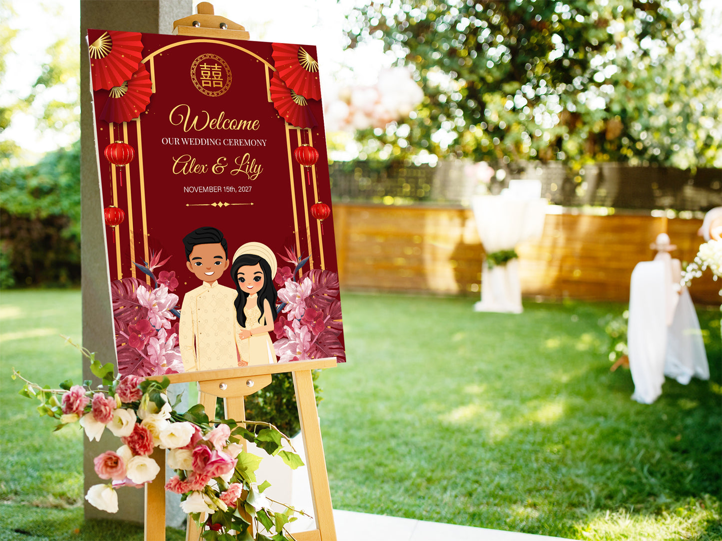 Cute Vietnamese Wedding, Tea ceremony, Welcome signage template #wcsl230906