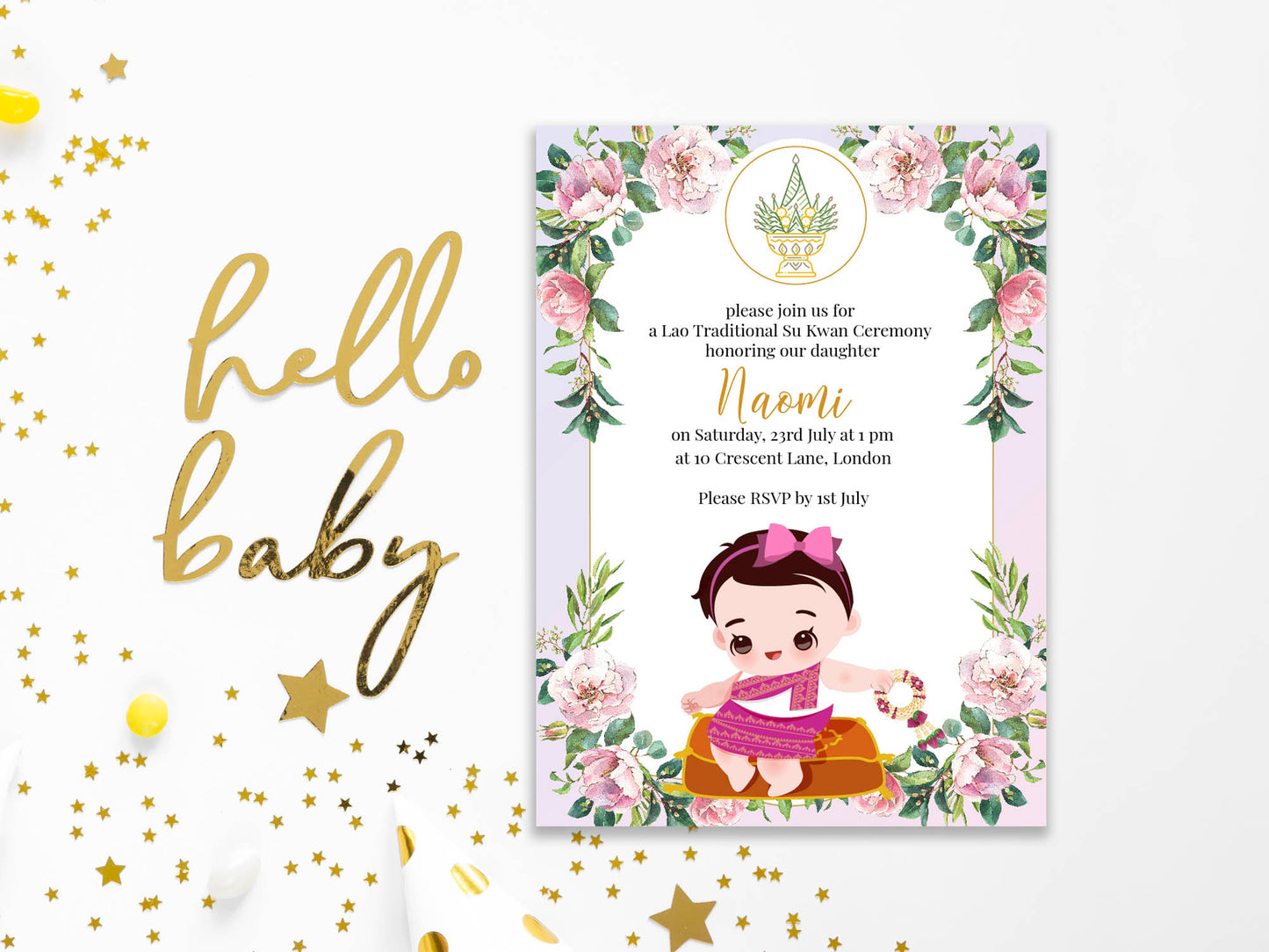 Cute 1st Birthday Invitation, Southeast Asian Theme, Customize Template #fbiv230501