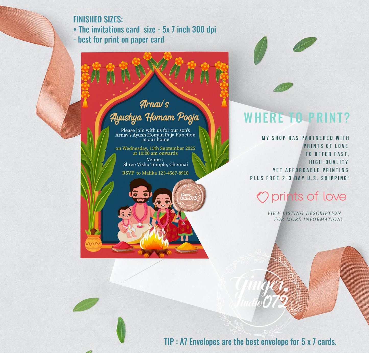 Cute Milestone invite, Ayush Homam puja function, Customize Template #bsiv230106