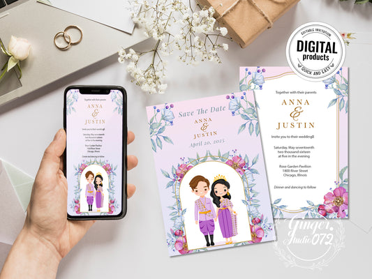 Cute Asian, Khmer, Lao, Thai Wedding invitation, E-Invite template #sewc230106