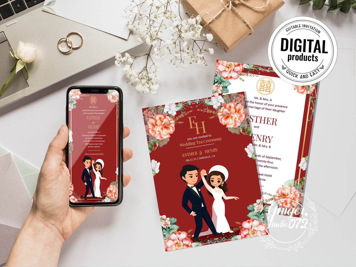 Cute Vietnamese wedding invite, Áo dài theme, Customize Invite Template  #cvwl221001