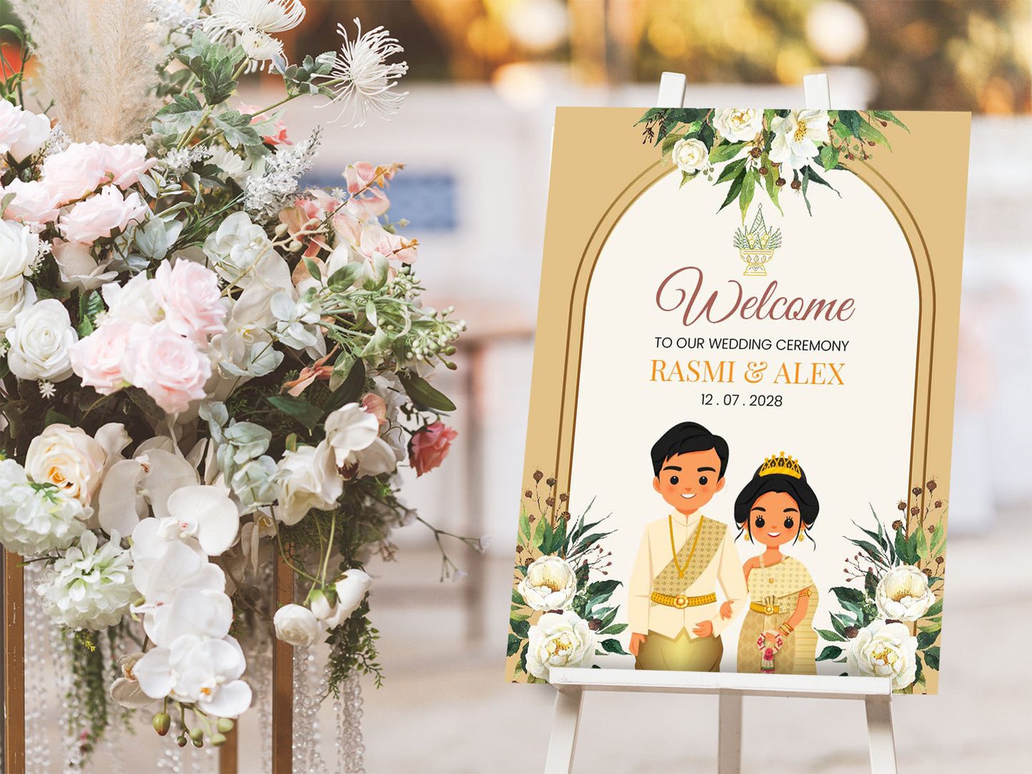 Cute Asian Wedding sign: Lao/Khmer/Thai Reception sign template #ASWC240202