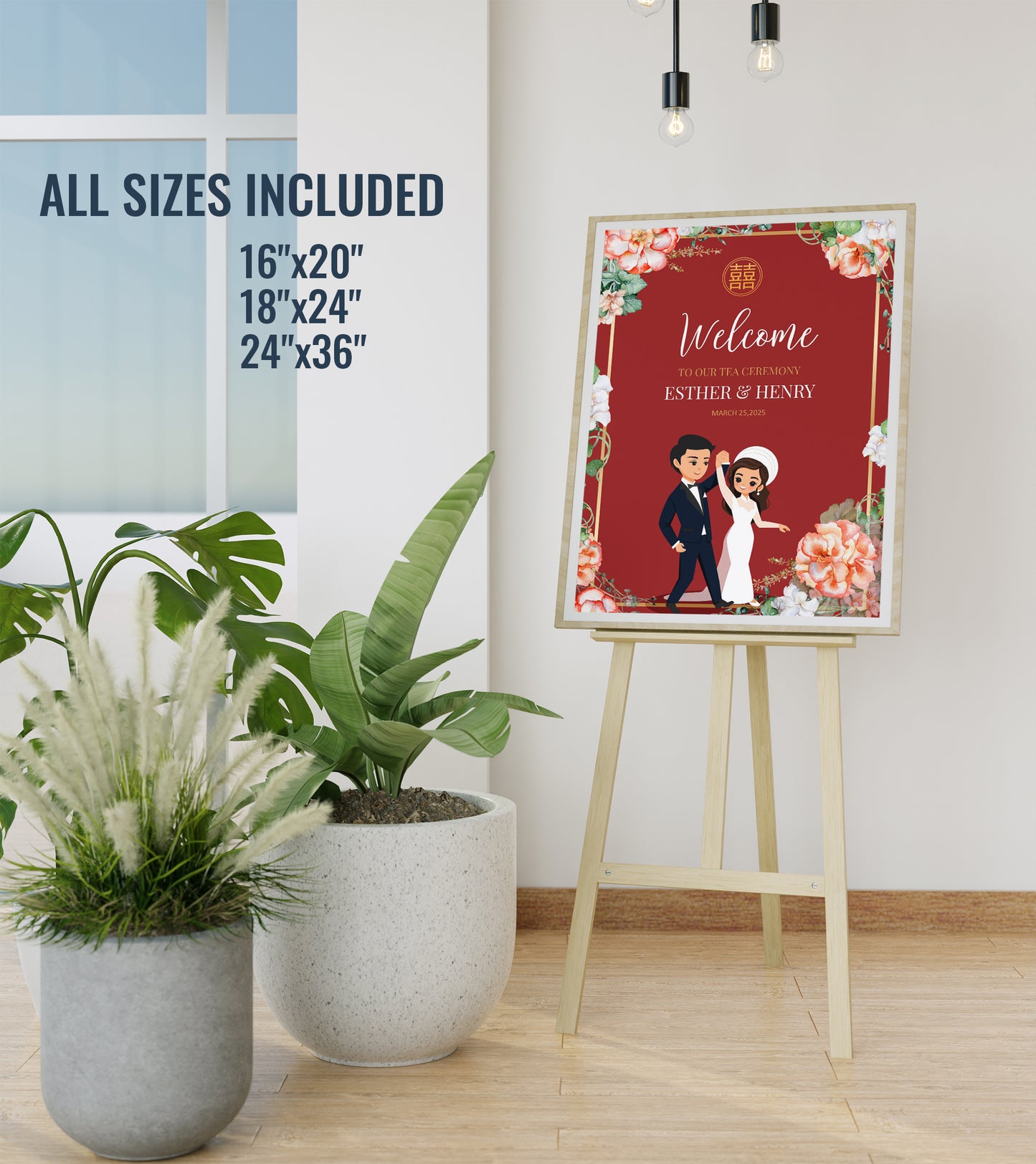 Cute Vietnamese Wedding, Tea ceremony, Welcome signage template #wcsl221005