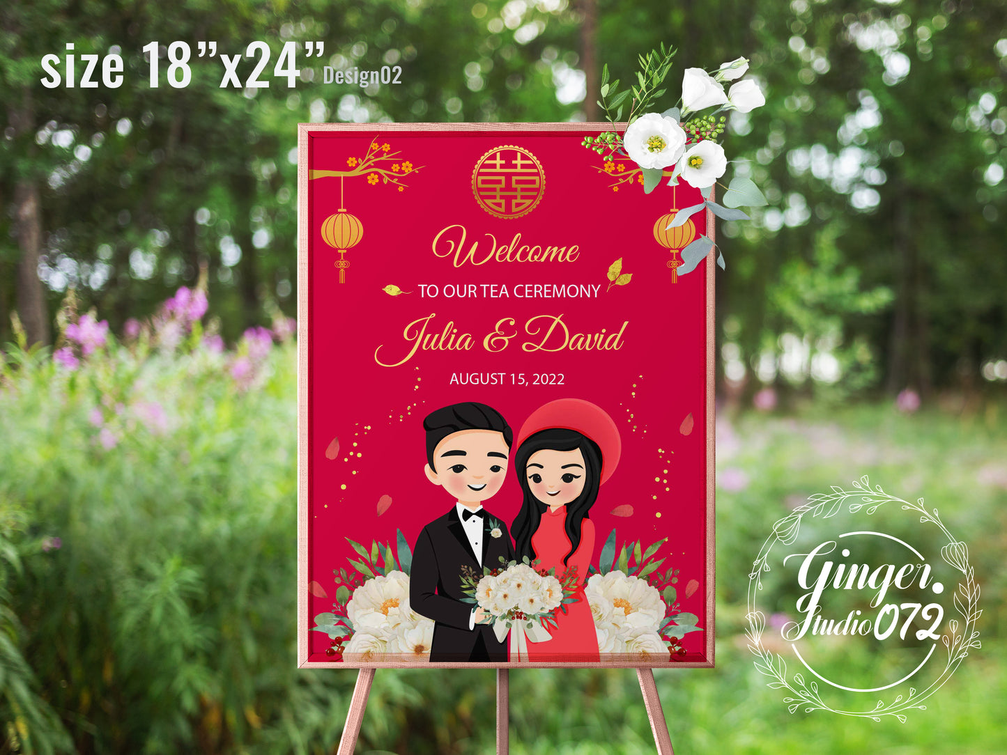 Cute Vietnamese Wedding, Tea ceremony, Welcome signage template #wcsl220101