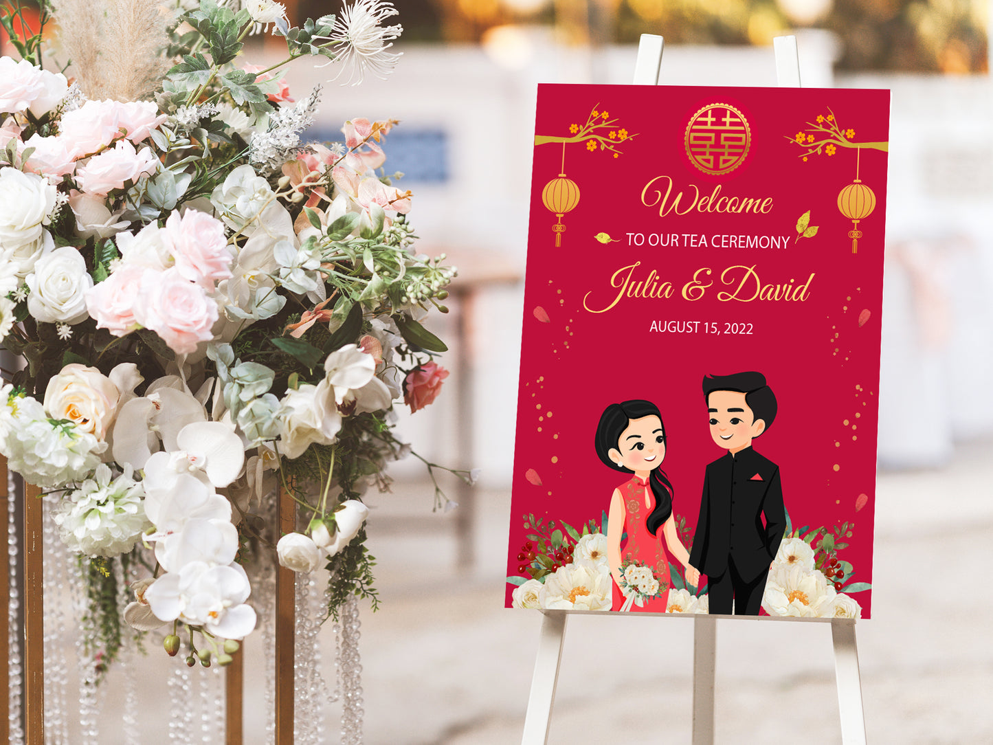 Cute Vietnamese Wedding, Tea ceremony, Welcome signage template #wcsl230501