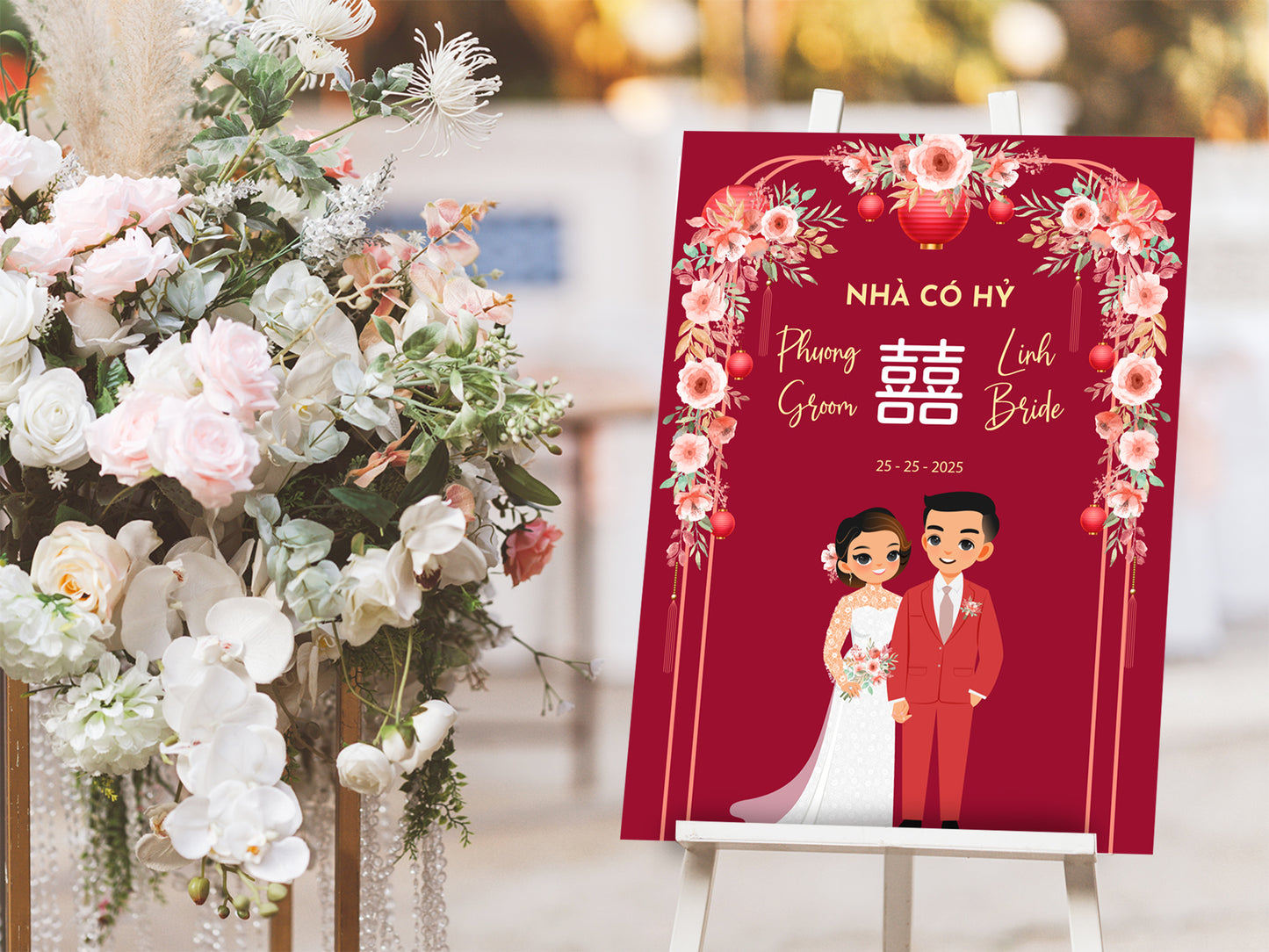Cute Vietnamese Wedding tea ceremony, welcome sign template #vnws240503