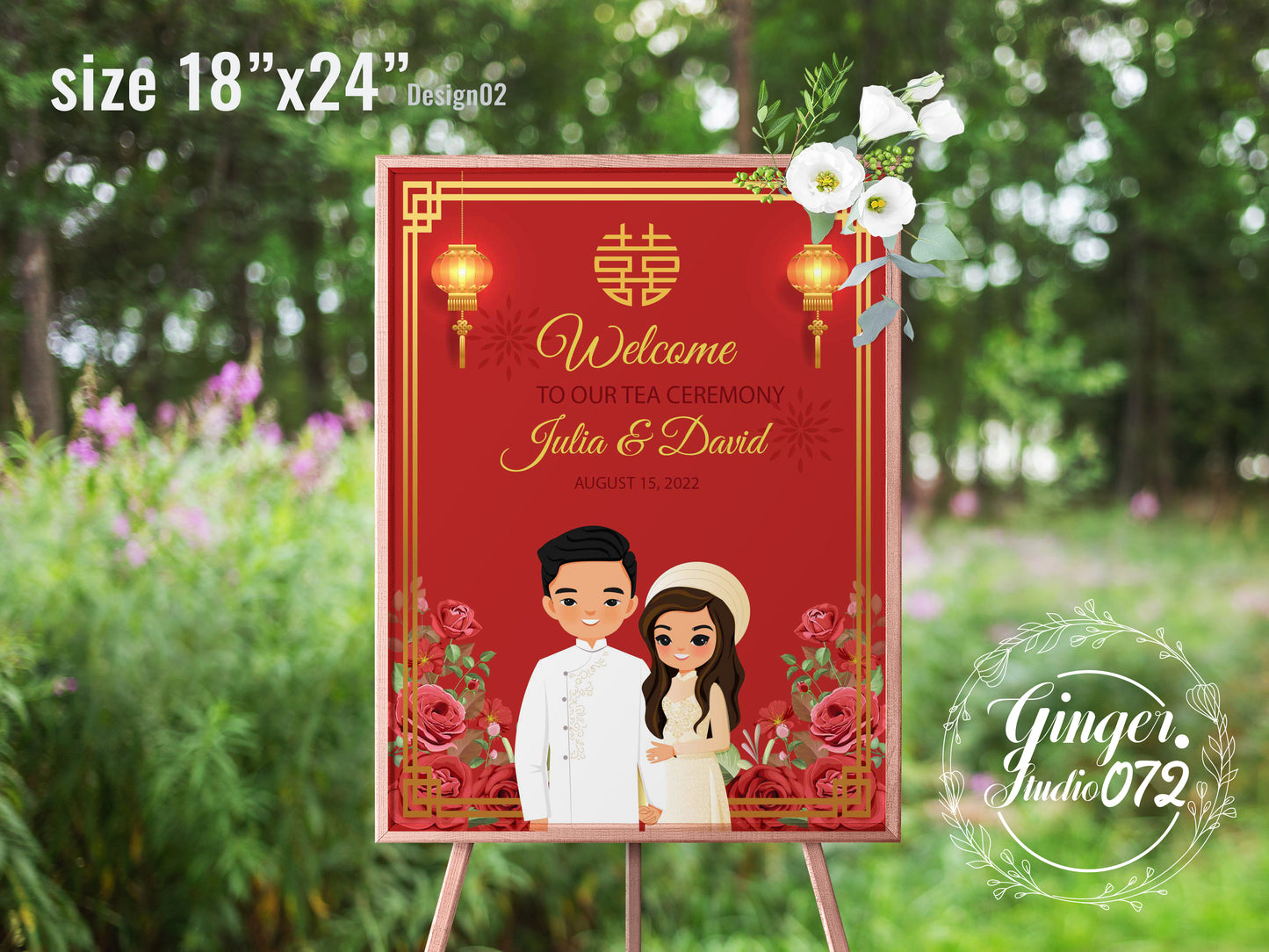 Cute Vietnamese Wedding, Tea ceremony, Welcome signage template #vnwc211003