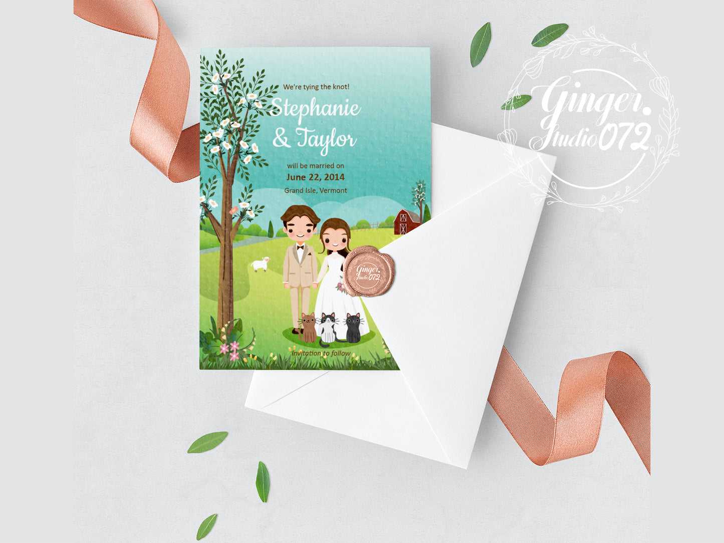 Cute Wedding invitation, E-invitation Template  #wd3852