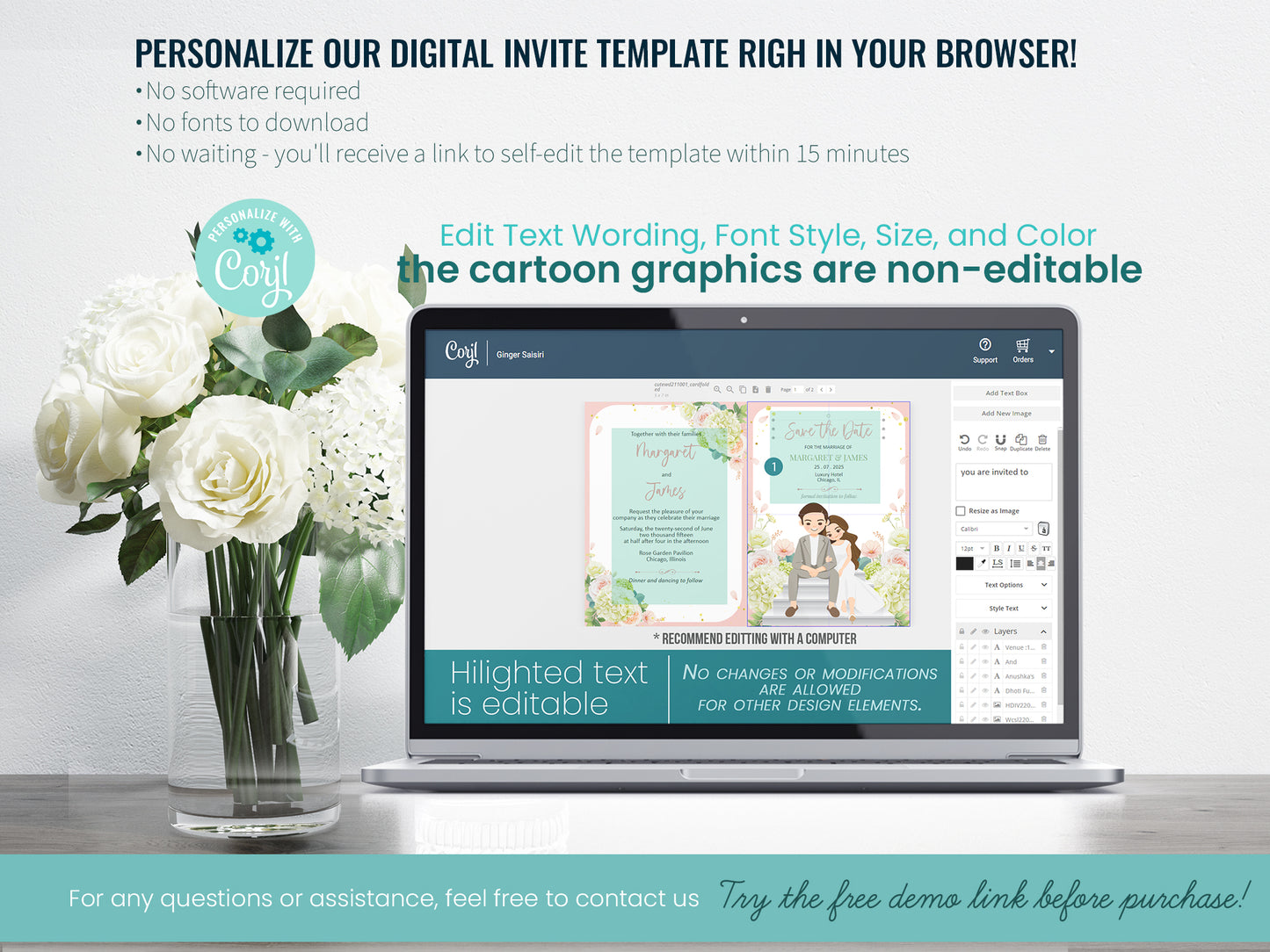 Cute Wedding Invitation, E-invitation, Digital template #cutewd211001